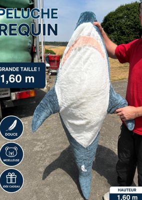 a man standing next to a large shark that is being held by a man