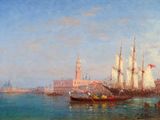 an image of a painting of a boat in a body of water