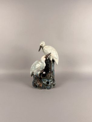un oiseau blanc perché sur une souche d'arbre