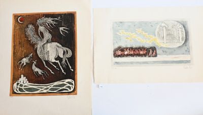 Il y a deux tableaux accrochés au mur : l'un représente un cheval et l'autre représente un cheval.