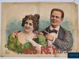 une vieille affiche représentant un homme et une femme en tenue de cérémonie