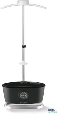 an image of a black and white bathroom sink with a fan on it