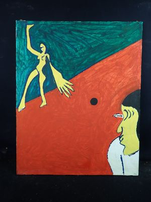 un tableau représentant un homme lançant une balle à une femme
