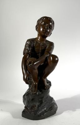 Emmanuel VILLANIS (1858-1914) Jeune homme assis sur un roche… - Photo 1