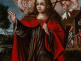 an image of a painting of a woman holding a staff