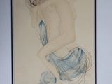 a picture of a drawing of a woman sitting on a couch
