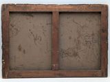 an old wooden frame with a picture of two people on it