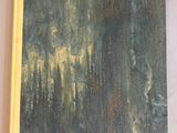 une peinture à l'huile représentant une scène de forêt avec des arbres en arrière-plan