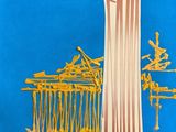an image of a blue poster with a picture of a column