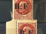 two red and black stamps with a picture of a man and a woman