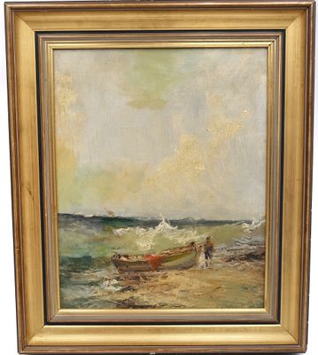 ECOLE MODERNE - DEBUT XXe siècle Pêcheur près de sa barque H…