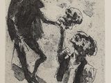 une image représentant un dessin d'un homme tenant un crâne
