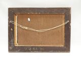 an old wooden picture frame with a string hanging from it ' s side