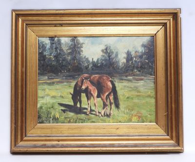 École italienne. Jument et son poulain. - Photo 1