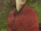 an image of a painting of a woman in a red shawl