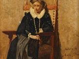 tableau représentant une femme en robe noire assise sur une chaise