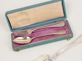 a silver spoon and a fork in a case