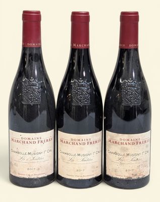 trois bouteilles de vin rouge sont alignées sur une surface blanche