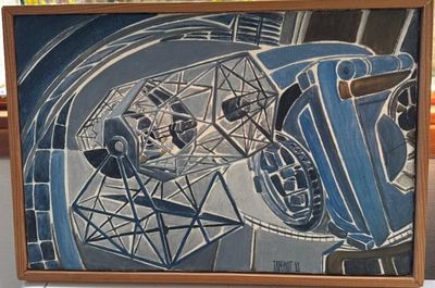 a picture of a painting of a motorcycle on a table