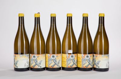 six bouteilles de vin sont alignées sur une surface blanche
