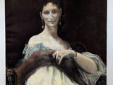 tableau représentant une femme en robe blanche avec une étole en fourrure