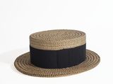 a picture of a straw hat with a black band