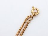a close up of a gold chain with a clasp on a white surface