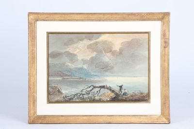an image of a painting of a mountain scene with a lake