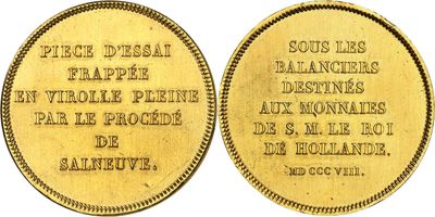 a gold coin with the inscription of a man and a woman on it
