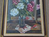 une peinture de fleurs dans un vase sur une table