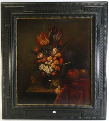 a picture of a painting of flowers in a vase on a table
