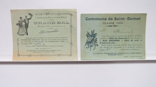 Divers Creuse : Lot de 2 cartons d’invitation Bal des Conscrits :...