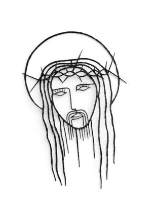 un dessin en noir et blanc représentant Jésus avec une couronne d'épines sur la tête