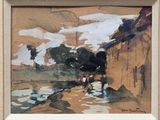 un tableau représentant un homme et un cheval au bord de l'eau
