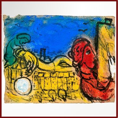 tableau représentant un homme et une femme assis devant une horloge