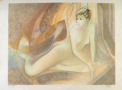 painting of a nude woman sitting on the ground in front of a window
