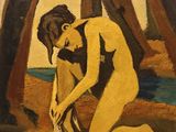 une image représentant un tableau où l'on voit une femme agenouillée par terre