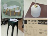 quatre photos différentes d'une table et de chaises dans un magasin