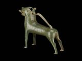 bronze figurine of a dog holding a human ' s neck