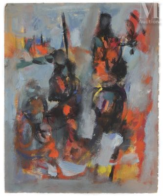 une peinture représentant un homme à cheval avec un drapeau sur le dos