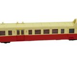 a red and white train car on a white background