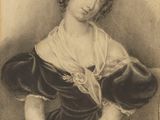un vieux dessin en noir et blanc représentant une femme en robe
