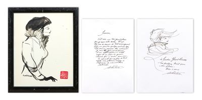 two framed drawings of a woman and a poem on a white background