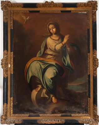 an old painting of a woman sitting on a rock with a dove in her hand