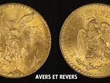 a close up of two gold coins on a black background
