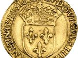 a gold coin with a crown on top of it