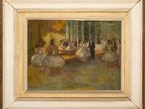 an oil painting of a group of dancers in a dance studio