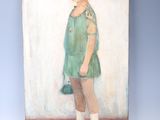 un tableau représentant une petite fille avec un nœud vert sur la tête