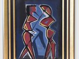 an image of a painting of two women in red and blue