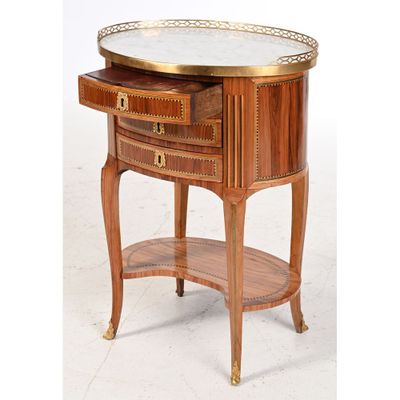 an image of a wooden table with a marble top on it